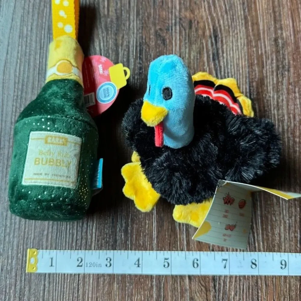 Bark Box Dog Toys: Turkey Tim & Belly Rubbly Bubbly M Squeak Crinkle Holiday NWT